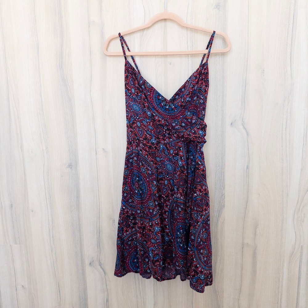 Abercrombie & Fitch Mini‎ Dress M Red Paisley Boho Smocked Festival Indie Hippie